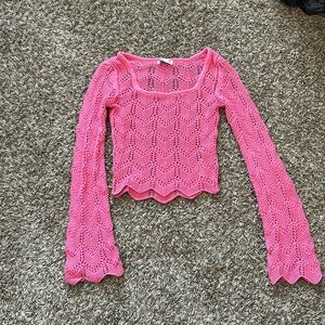 Hollister Crochet Long Sleeve Top Pink